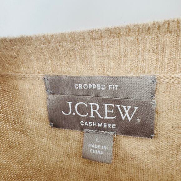 J. Crew Cashmere Cropped Crewneck Sweater Tan Ribbed Hem Long Sleeve Size L - Picture 4 of 6